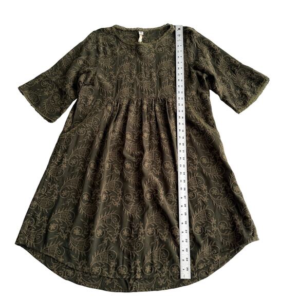 Uncle‎ Frank Anthropologie Linen Blend Embroidered Brocade Olive Tunic Dress M - Picture 6 of 8